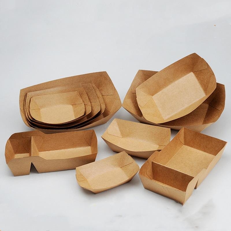 Kraft paper boat trays in multiple sizes